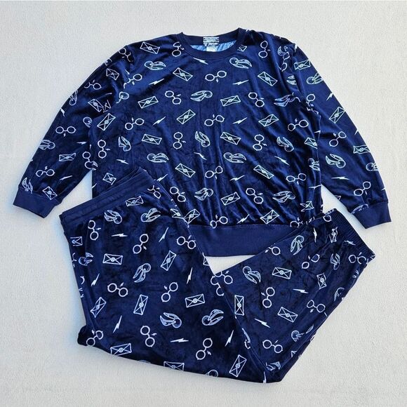 Harry Potter Navy Blue and White Velour Long Sleeve Top and Jogger Pants Set - Picture 2 of 16